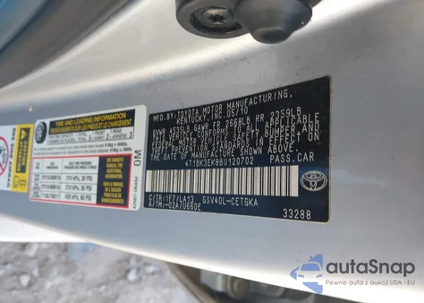 2011 Toyota Camry Xle V6 z USA, uszkodzony, nr VIN 4T1BK3EK8BU120702